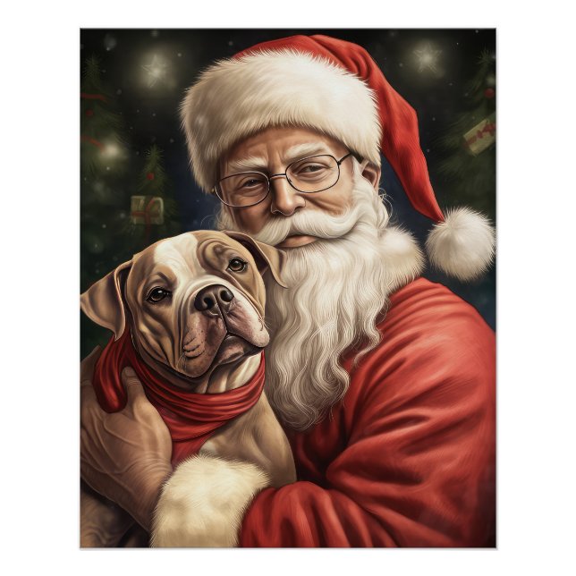 Poster American Staffordshire avec Noël au Père Noël (Devant)