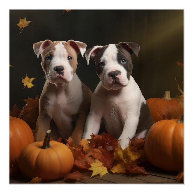 Poster American Staffordshire Puppy Automne Délice (Devant)