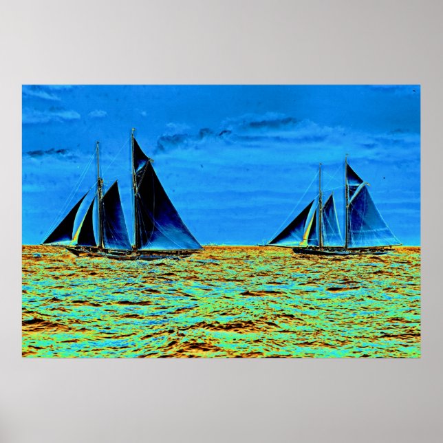 Poster America's Cup Contender 'Idler' et 'Hildegarde' (Devant)