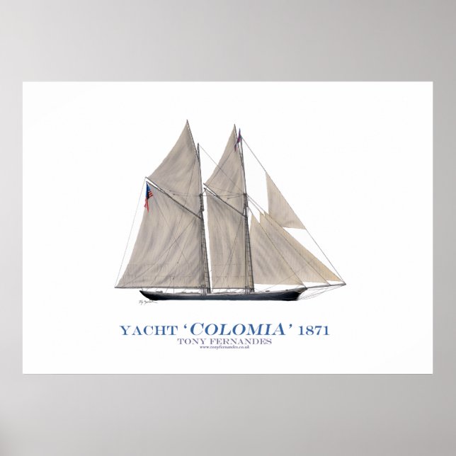Poster americas cup yacht 'colombia' 1871 ,tony fernandes (Devant)
