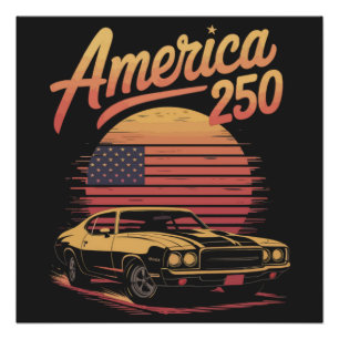 Poster Amérique 250 US Rétro Coucher de soleil