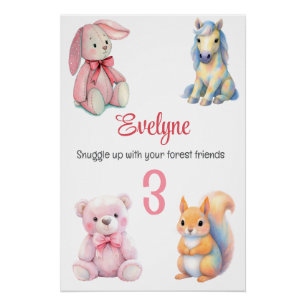 Poster Amis Animaux de la Forêt Naissance en Aquarelle Dé