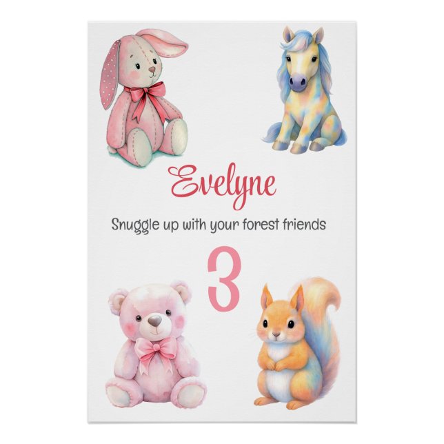 Poster Amis Animaux de la Forêt Peinture à l'Eau Détails  (Devant)