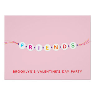 Poster Amis bracelet d'amitié mignon rose Saint-Valentin