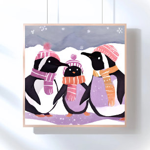 Poster Amis des pingouins de Noël   Aquarelle d'hiver
