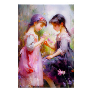 Poster Amis et fleurs