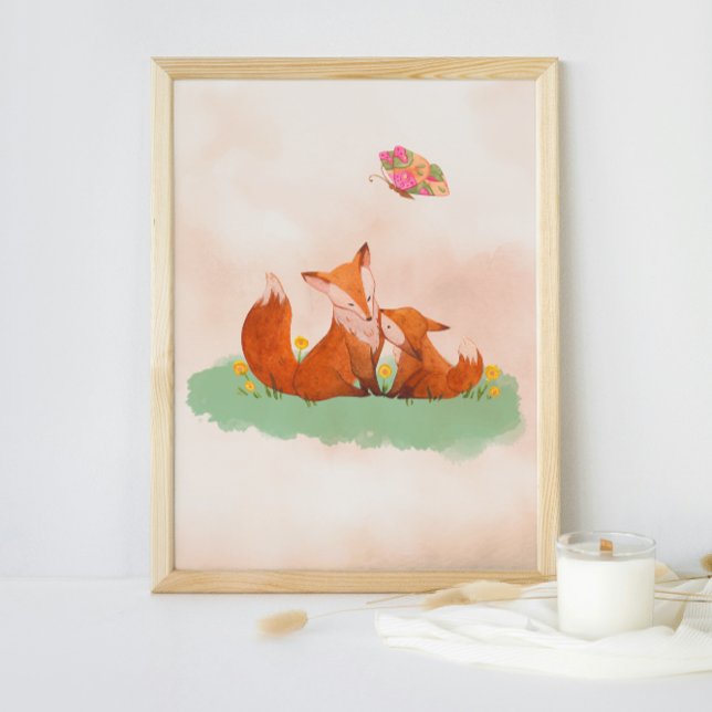 Poster Amour maternel entre une mère renard et son bébé (Créateur téléchargé)