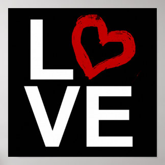 Poster AMOUR, Noir et Blanc avec Coeur Rouge Sketched