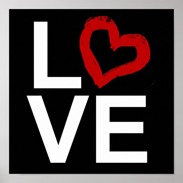 Poster AMOUR, Noir et Blanc avec Coeur Rouge Sketched (Devant)