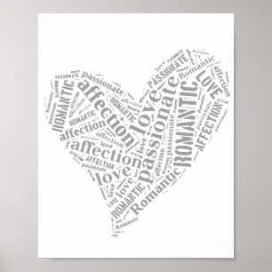 Poster Amour romantique Gris et blanc Coeur II