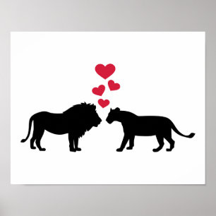 Poster Amour rouge de coeurs de lions