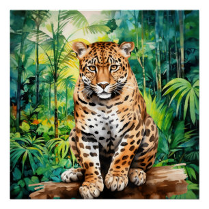 Poster Amoureux cool de léopards de jungle 
