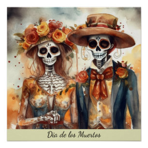 Poster Amoureux Crâne de Sucre Dia de los Muertos