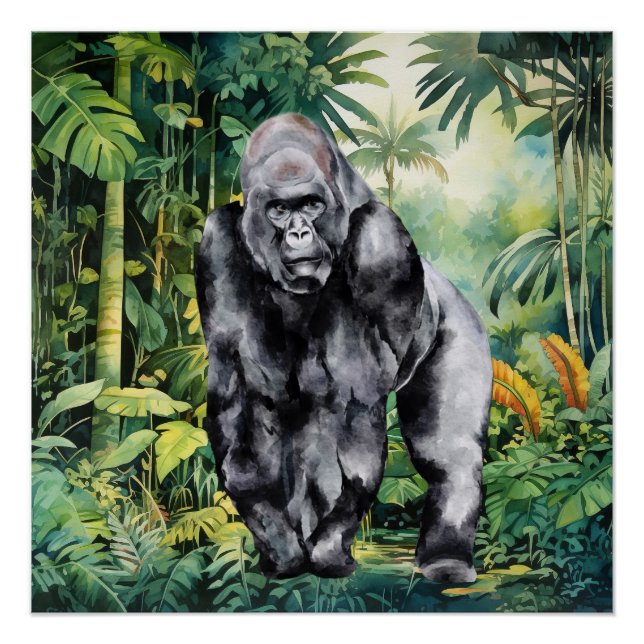 Poster Amoureux de gorilles de la jungle cool  (Devant)