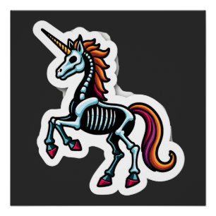 Poster Amoureux de licorne squelette drôle Épouvantable C