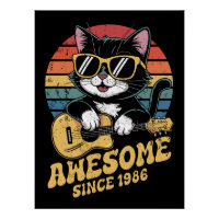 Amoureux des chats 1986 Anniversaire Rétro Ukulele