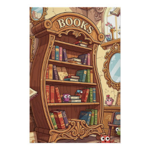 Poster Amoureux des livres Étagère à livres dessin animé 