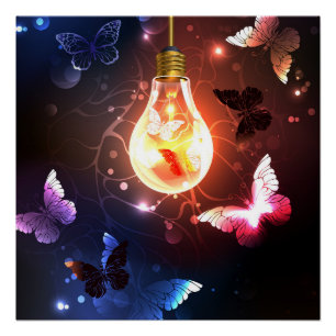Poster Ampoule lumineuse avec papillons de nuit