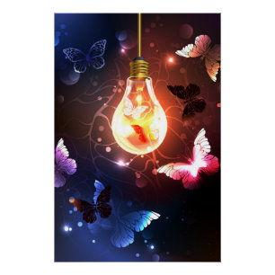 Poster Ampoule lumineuse avec papillons nocturnes