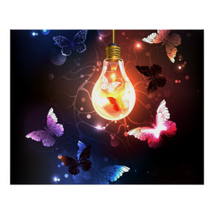 Poster Ampoule lumineuse avec papillons nocturnes
