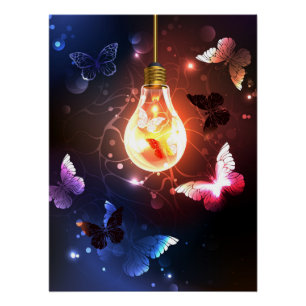 Poster Ampoule lumineuse avec papillons nocturnes
