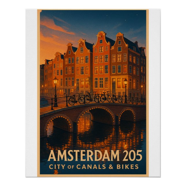 Poster Amsterdam 2025 - Ville des Canaux et Vélos (Devant)