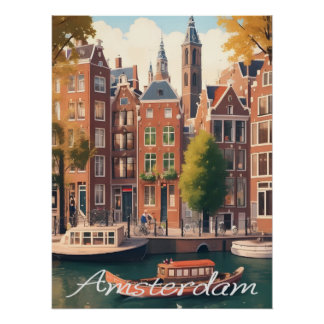 Poster Amsterdam Netherlands Canal Architecture Scene