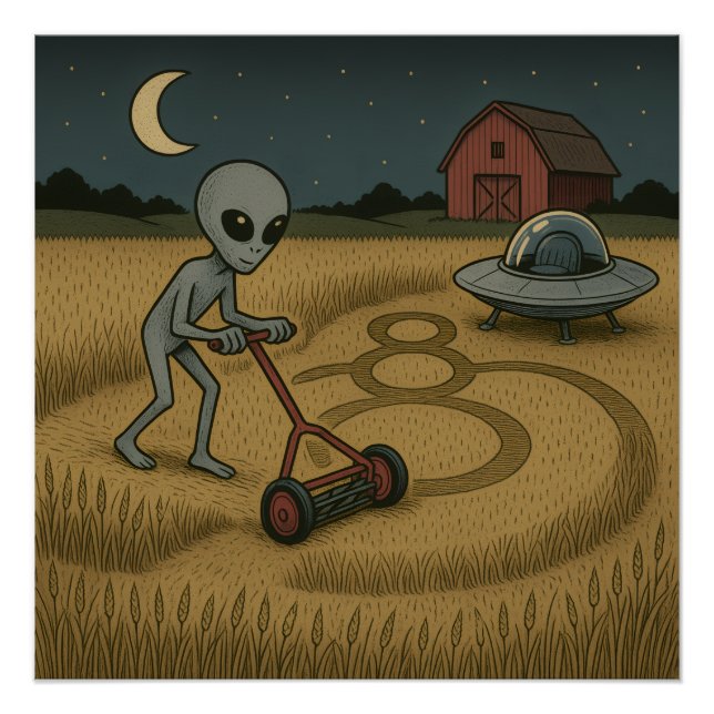 Poster Amusant alien de l'espace ufo cycle de culture sci (Devant)