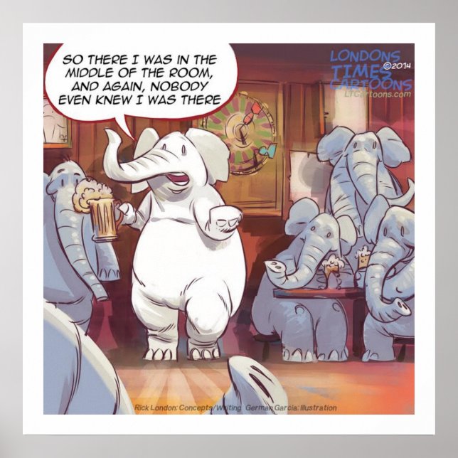 Poster Amusant Eléphant Blanc Dans L'Affiche De La Chambr (Devant)