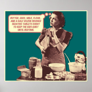 Poster amusant - Rétro Femme de ménage couché gâte
