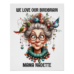 Poster Amusant Senior avec les oiseaux