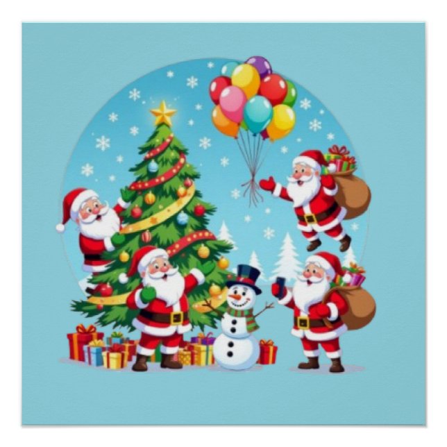 Poster **« Amusement de Noël Multi-Père Noël – Transparen (Devant)
