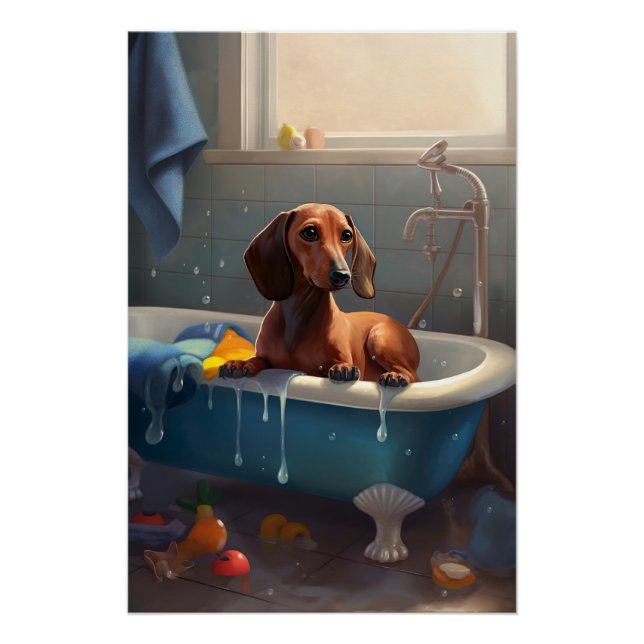 Poster Amusement du dachshund au bain  (Devant)