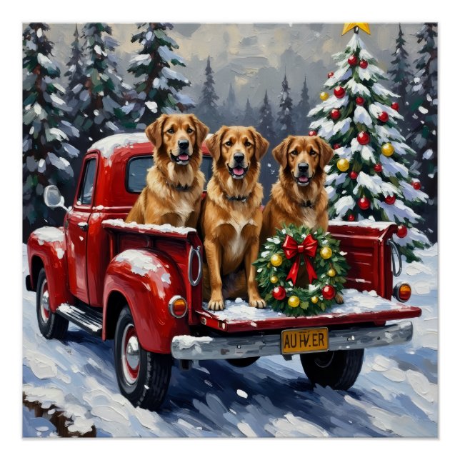 Poster Anatolian Shepherd Dog Christmas Red Truck Holiday (Devant)