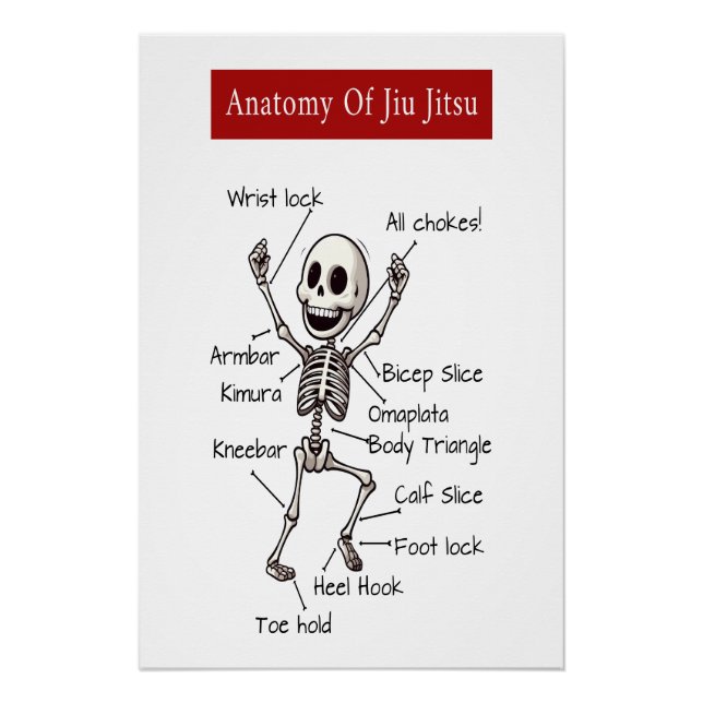 Poster Anatomie De Jiu Jitsu BJJ Skeleton Soumissions Gym (Devant)