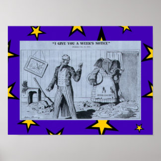 Poster Ancien dessin anti-républicain Oncle Sam & Elephan