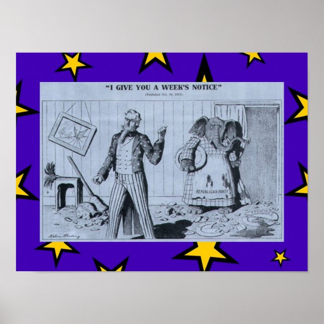 Poster Ancien dessin anti-républicain Oncle Sam & Elephan (Devant)