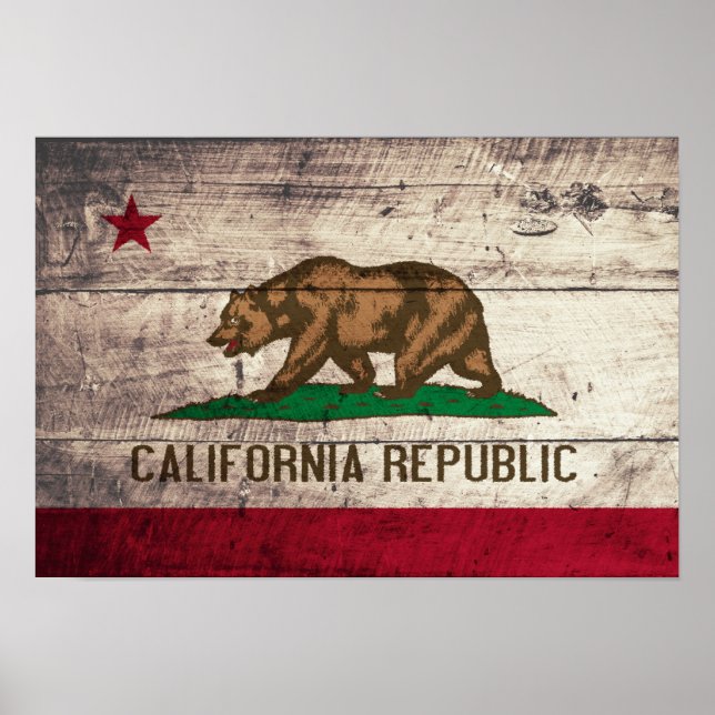 Poster Ancien drapeau de la Californie en bois (Devant)