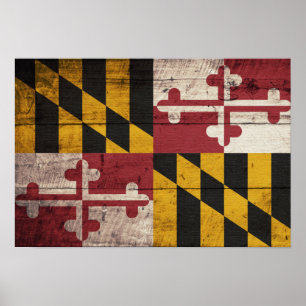 Poster Ancien drapeau du Maryland en bois