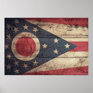 Poster Ancien Drapeau En Bois Ohio ;