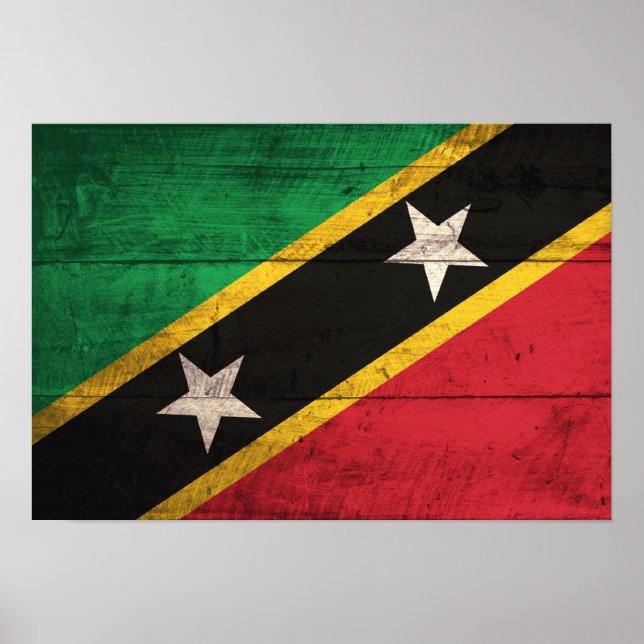Poster Ancien drapeau en bois St Kitts / Nevis (Devant)