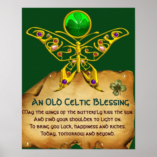 Poster Ancienne bénédiction irlandaise sur parchemin avec (Devant)