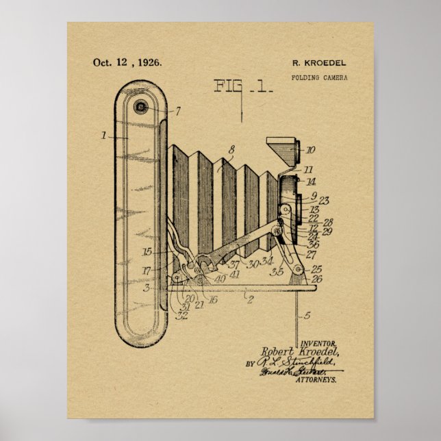 Poster Ancienne caméra pliante Dessin d'art breveté Impre (Devant)