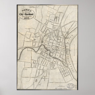 Poster Ancienne carte de Hartford, Connecticut (1859)