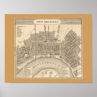Poster Ancienne carte de la Nouvelle-Orléans, LA