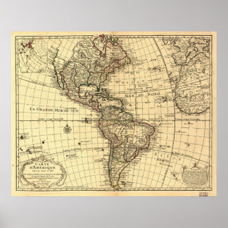 Poster Ancienne carte de l'hémisphère occidental. Françai