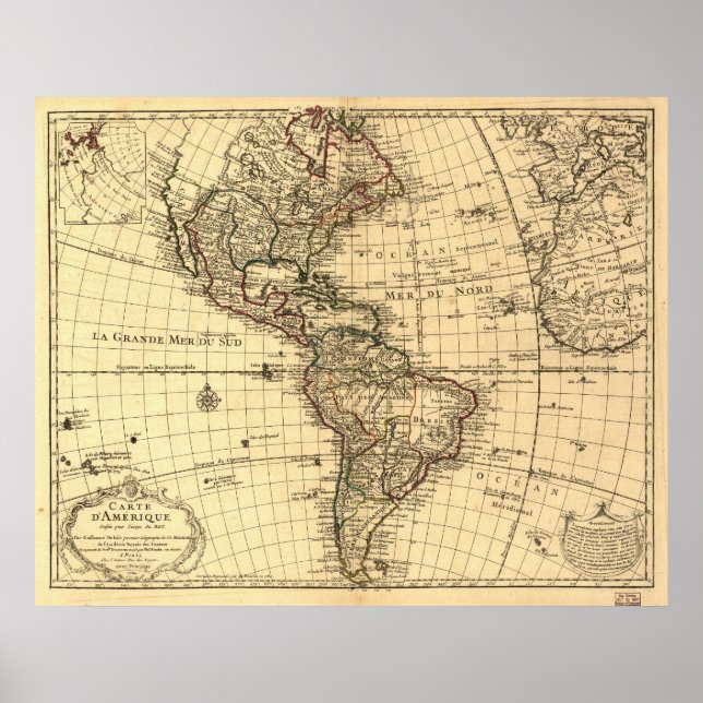 Poster Ancienne carte de l'hémisphère occidental. Françai (Devant)