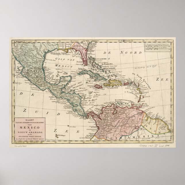 Poster Ancienne carte des Caraïbes des Antilles (1765) (Devant)