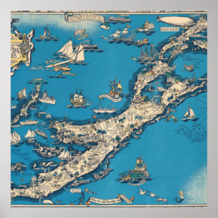 Poster Ancienne carte vintage des Bermudes