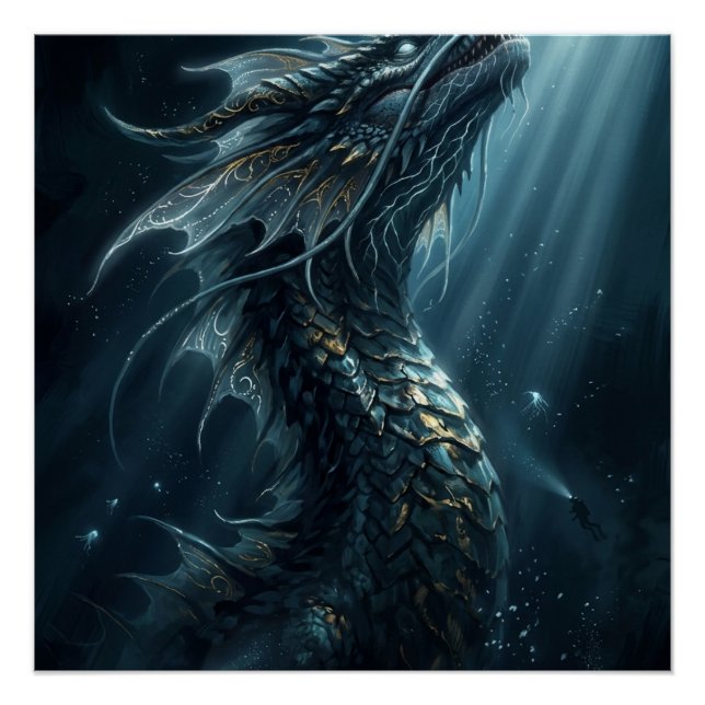 Poster Ancient Bioluminescent Sea Dragon - Mythical Deep  (Devant)